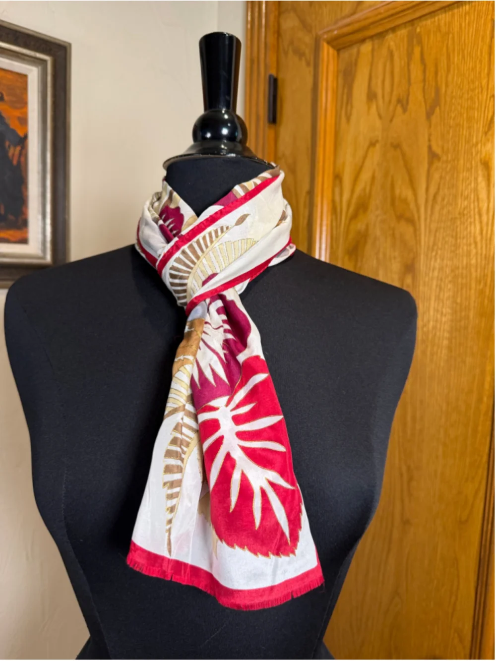 Vintage Oscar de la Renta Silk Scarf White Red Floral